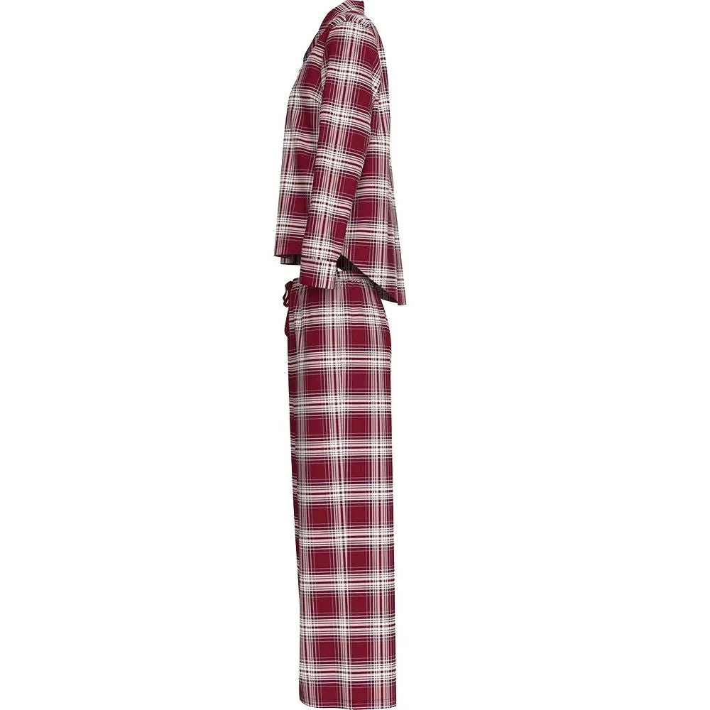 Women Plaid Check Flannel Pyjama Set, Deep Rouge - Image 8