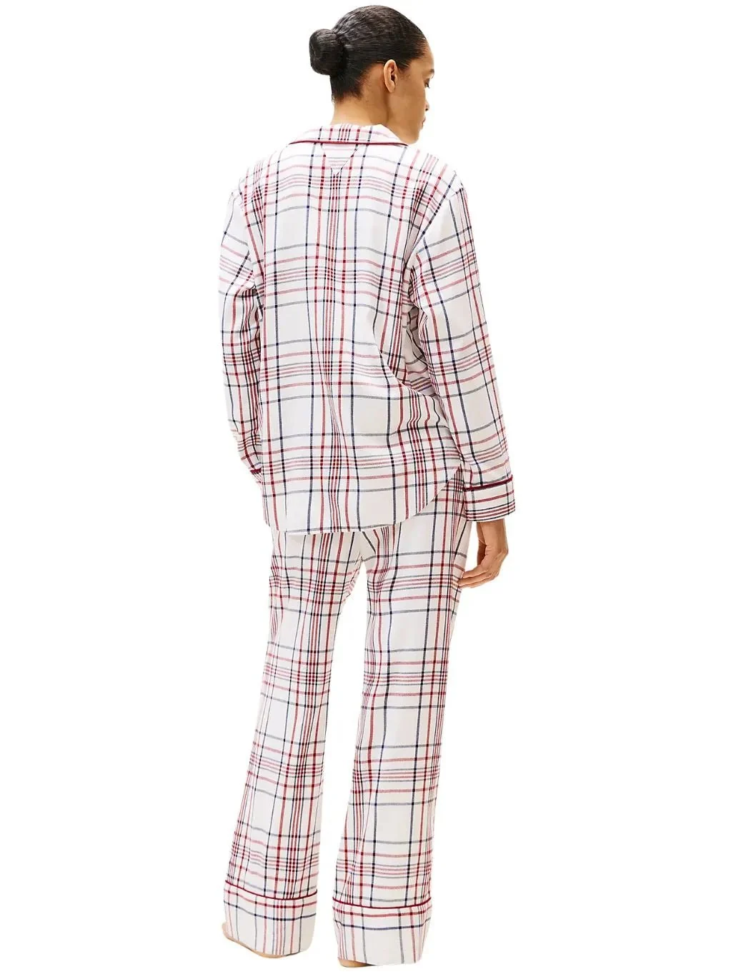 Women Plaid Check Flannel Pyjamas & Slippers Gift Set, Ivory Silk - Image 5