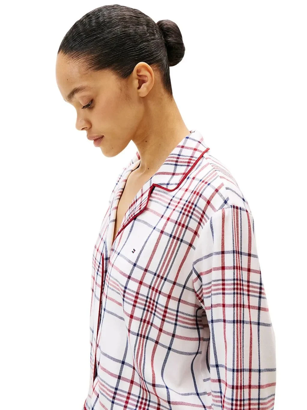 Women Plaid Check Flannel Pyjamas & Slippers Gift Set, Ivory Silk - Image 6