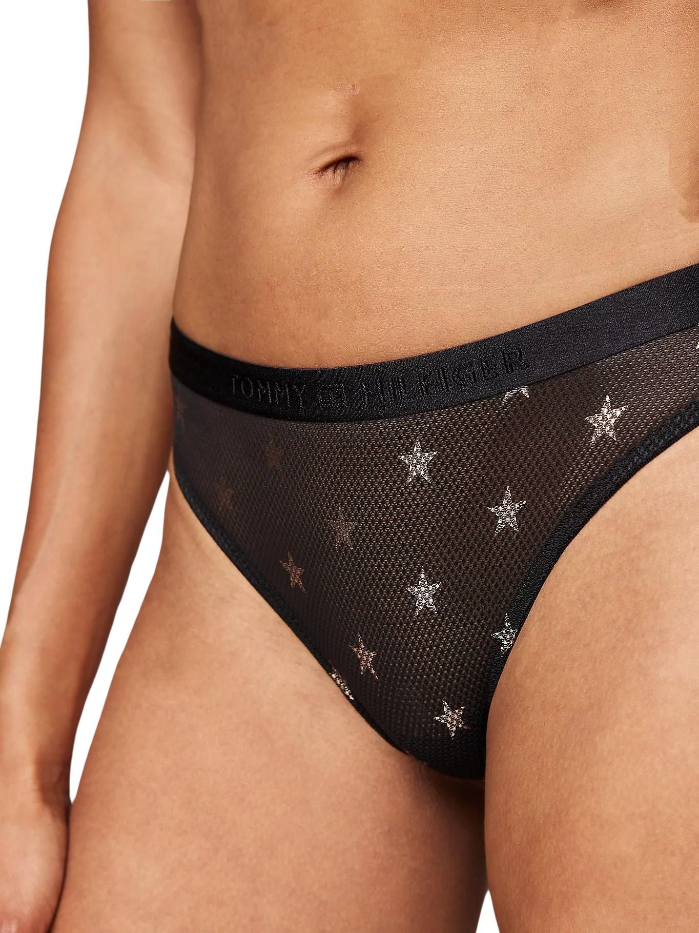 Silver Stars Lace Thong, Black - Image 3