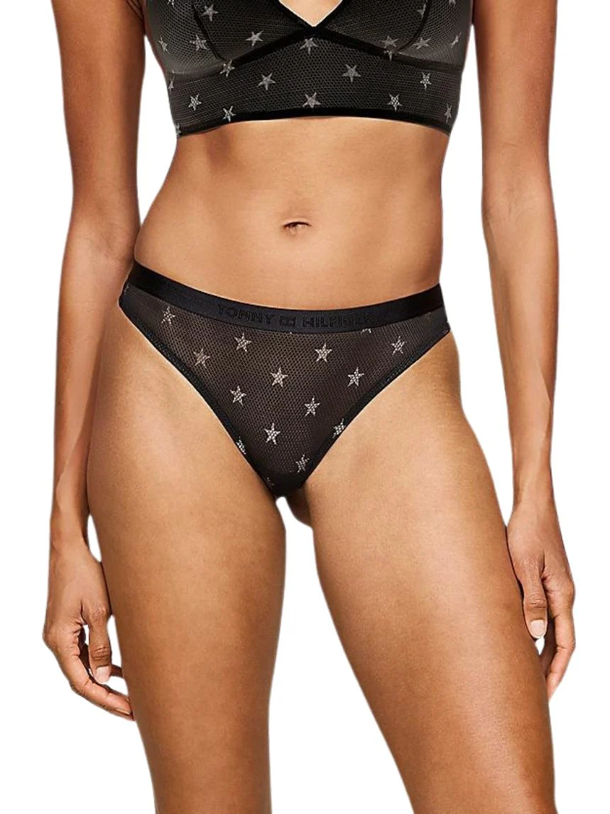 Silver Stars Lace Thong, Black - Image 4