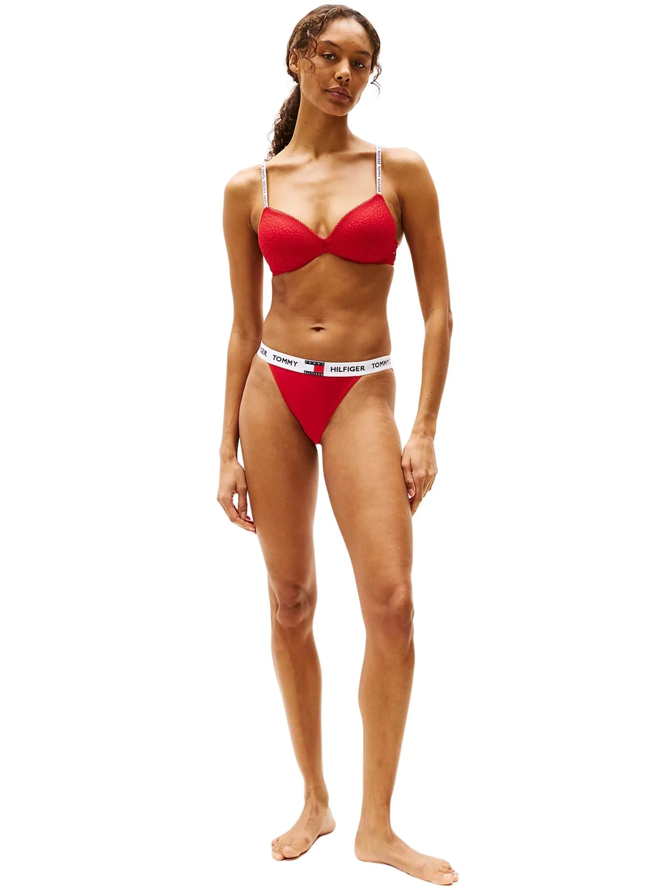Heritage Logo Lace Tanga Bikini Brief, Red - Image 6