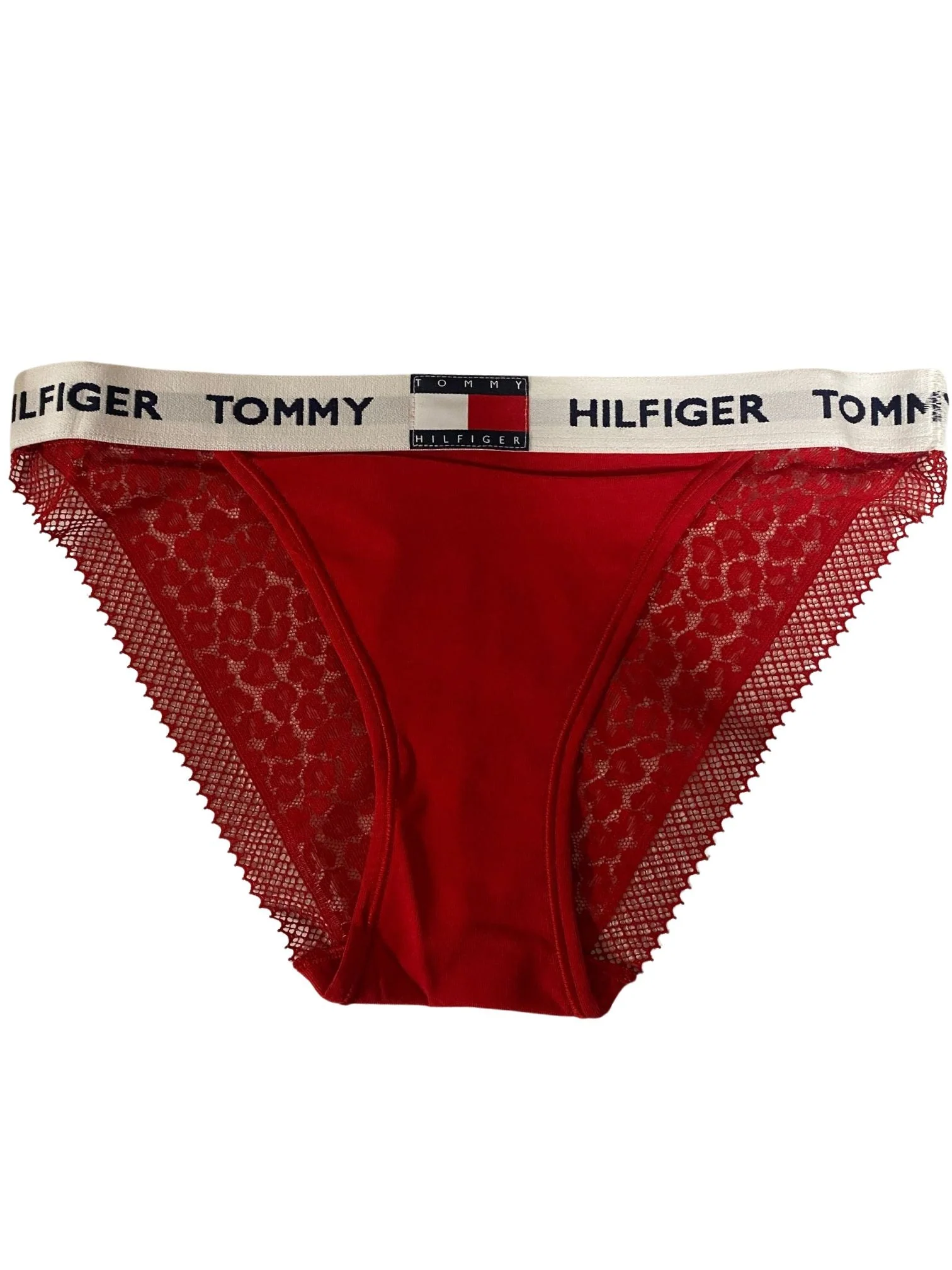Heritage Logo Lace Tanga Bikini Brief, Red - Image 7