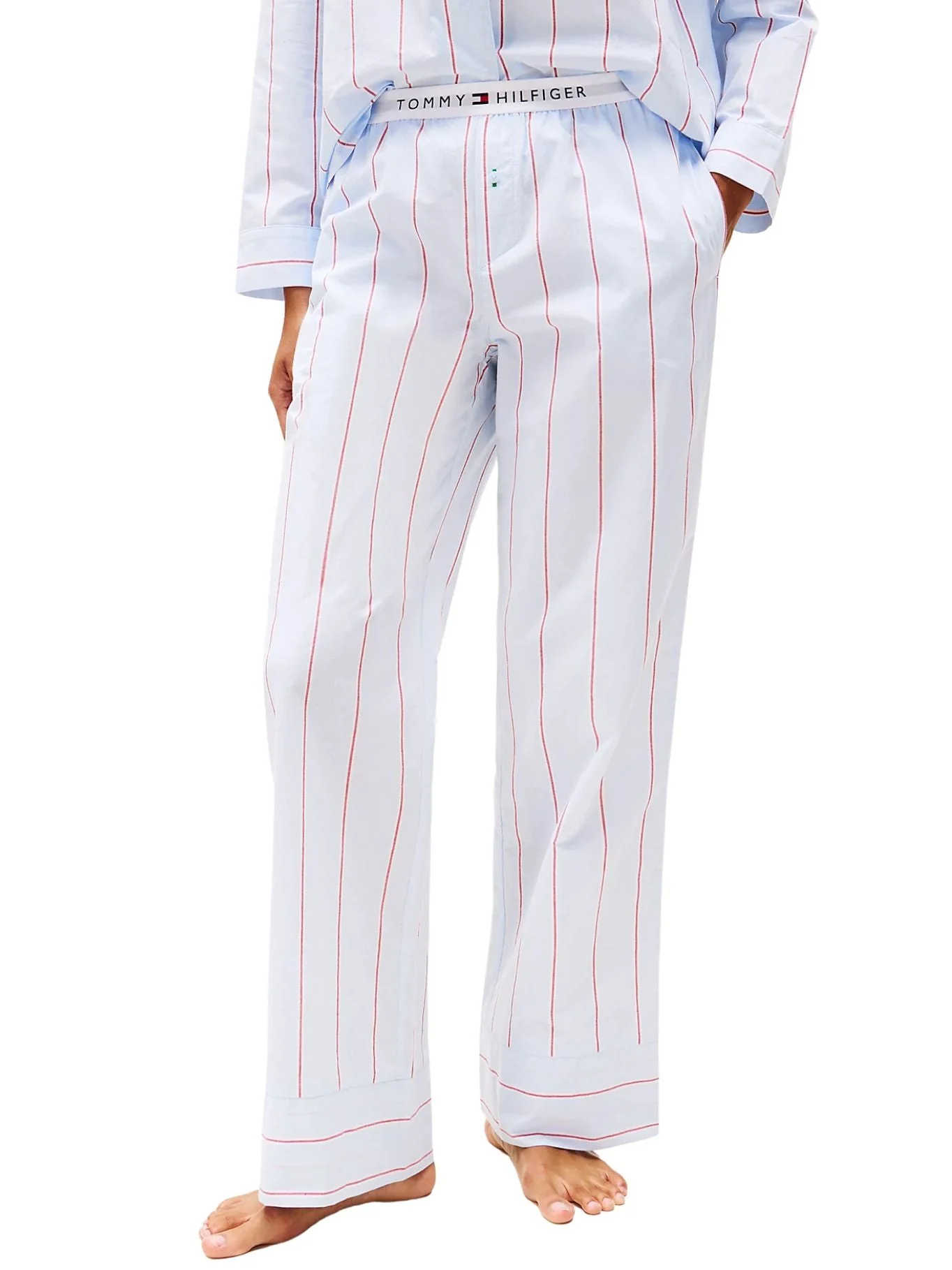 Heritage Stripe Woven Poplin Pyjama Bottoms, Sweet Blue - Image 3