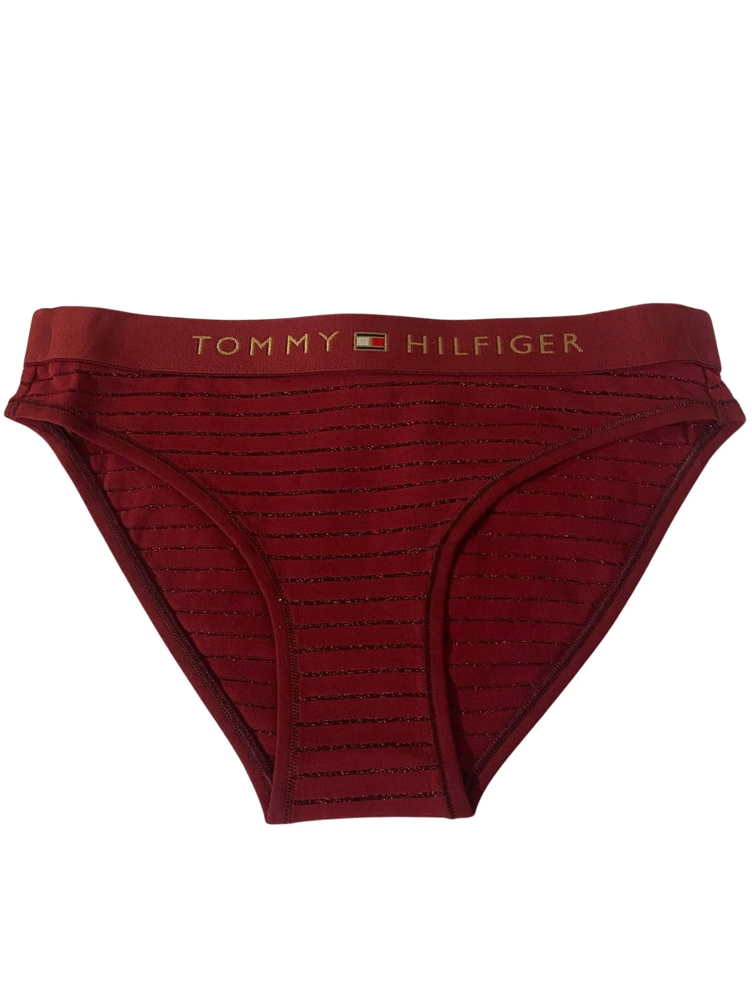 Lurex Pinstripe Bikini Brief, Deep Rouge